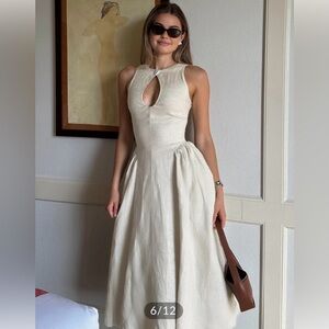 Linen and Cotton Blend Pleated Cutout Long Dress